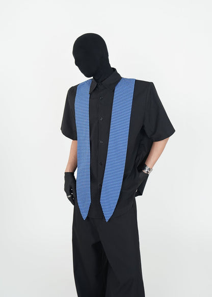 Short Sleeve Shirt with Blue Gingham Tie - Rick Circus
