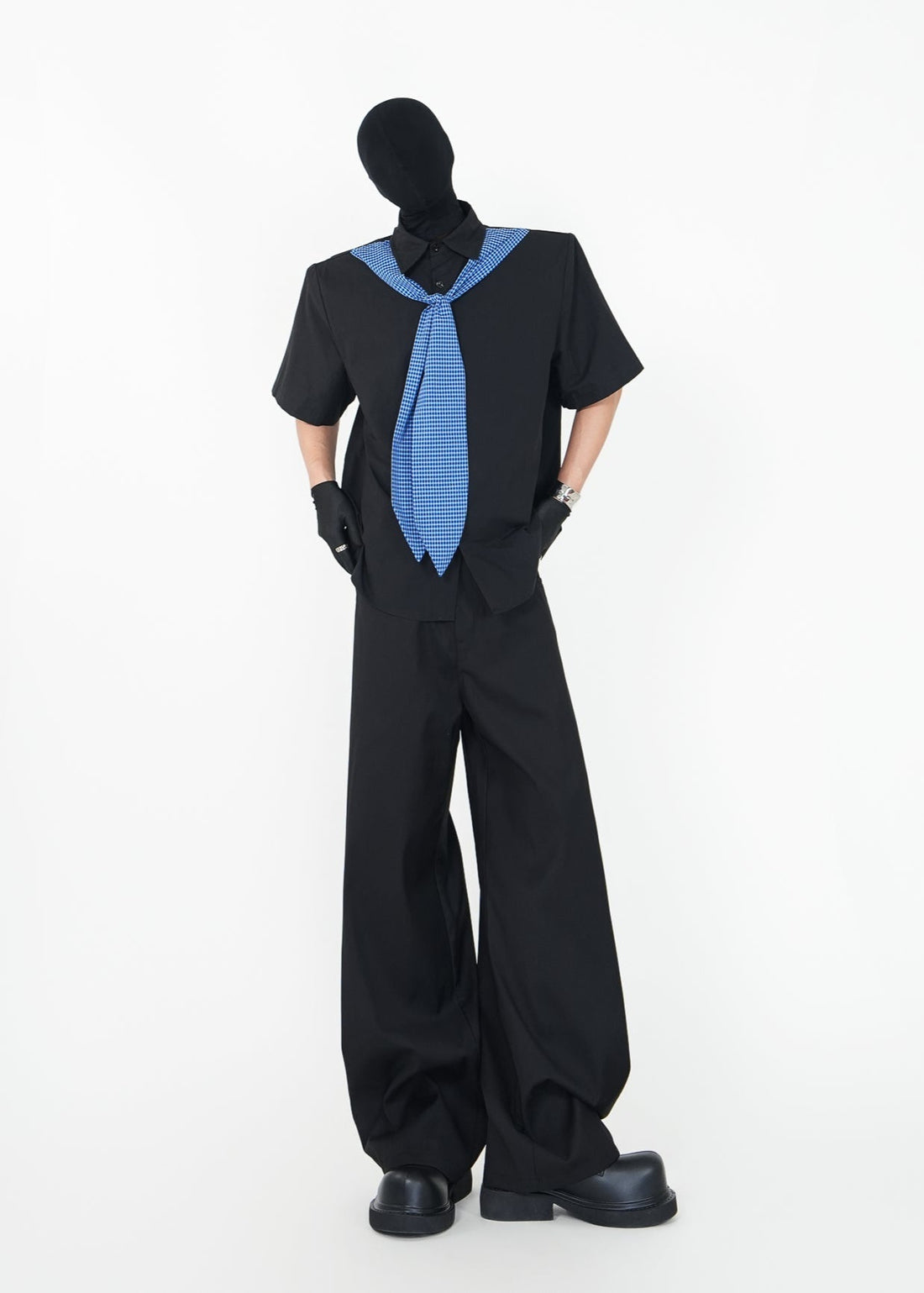 Short Sleeve Shirt with Blue Gingham Tie - Rick Circus