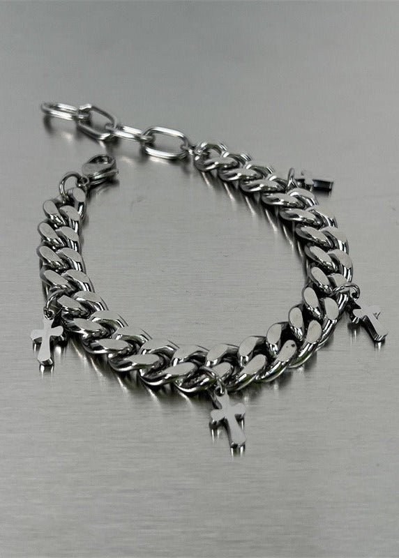 Stainless Steel Cuban Link Cross Bracelet - Rick Circus