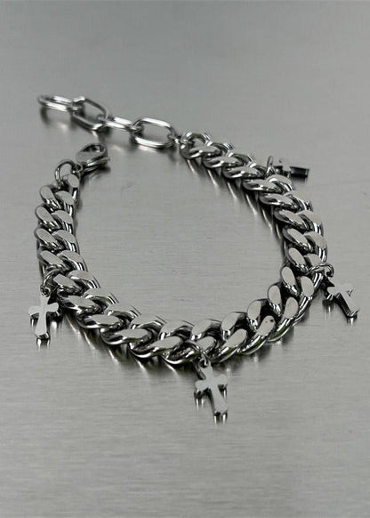 Stainless Steel Cuban Link Cross Bracelet - Rick Circus