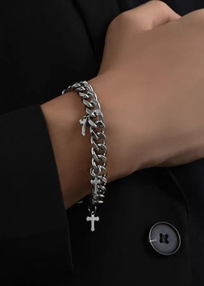 Stainless Steel Cuban Link Cross Bracelet - Rick Circus
