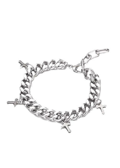 Stainless Steel Cuban Link Cross Bracelet - Rick Circus