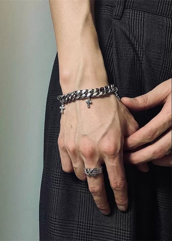 Stainless Steel Cuban Link Cross Bracelet - Rick Circus