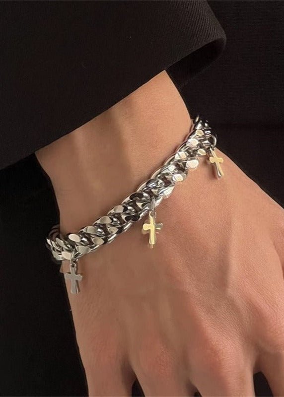 Stainless Steel Cuban Link Cross Bracelet - Rick Circus