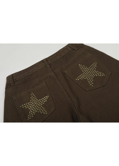 Star Studded Curved Jeans - Rick Circus