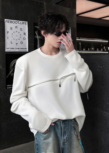 Streetwear Crewneck with Zipper Accents - Rick Circus