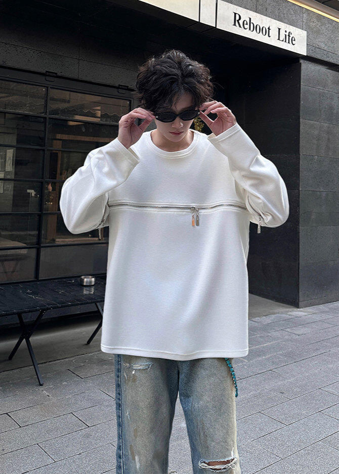 Streetwear Crewneck with Zipper Accents - Rick Circus