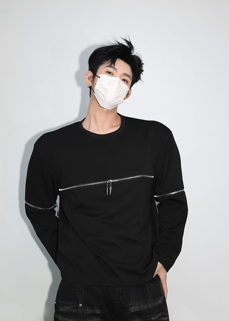 Streetwear Crewneck with Zipper Accents - Rick Circus