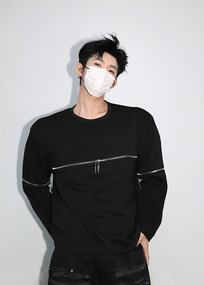 Streetwear Crewneck with Zipper Accents - Rick Circus