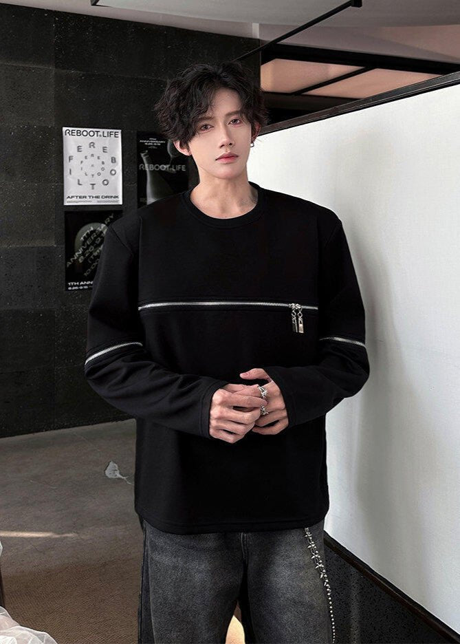 Streetwear Crewneck with Zipper Accents - Rick Circus