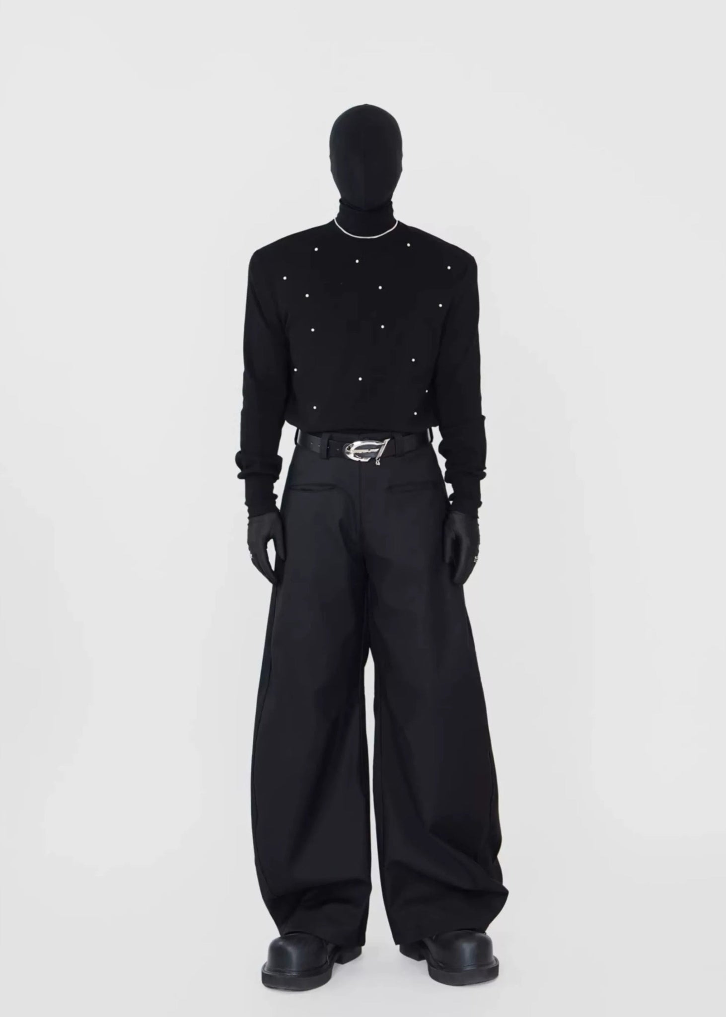 Studded Mock Neck Slim Fit Long Sleeve Tee - Rick Circus