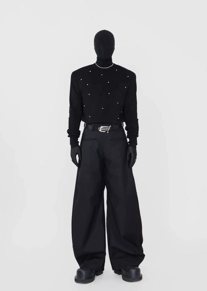 Studded Mock Neck Slim Fit Long Sleeve Tee - Rick Circus