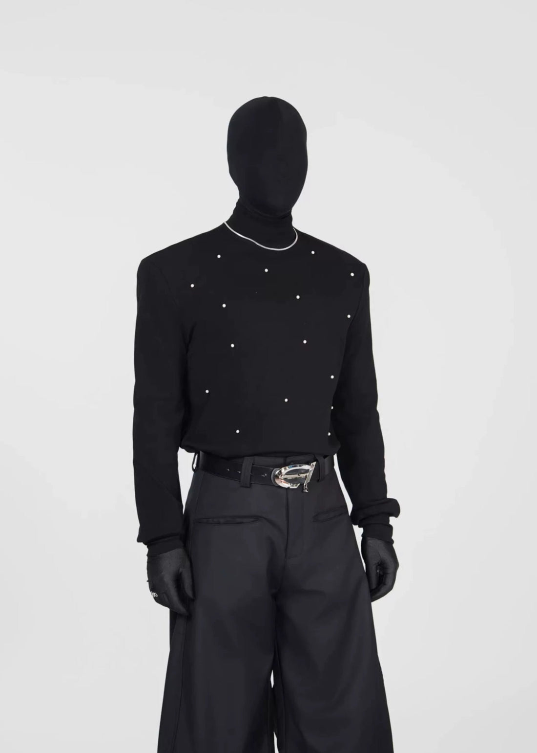 Studded Mock Neck Slim Fit Long Sleeve Tee - Rick Circus