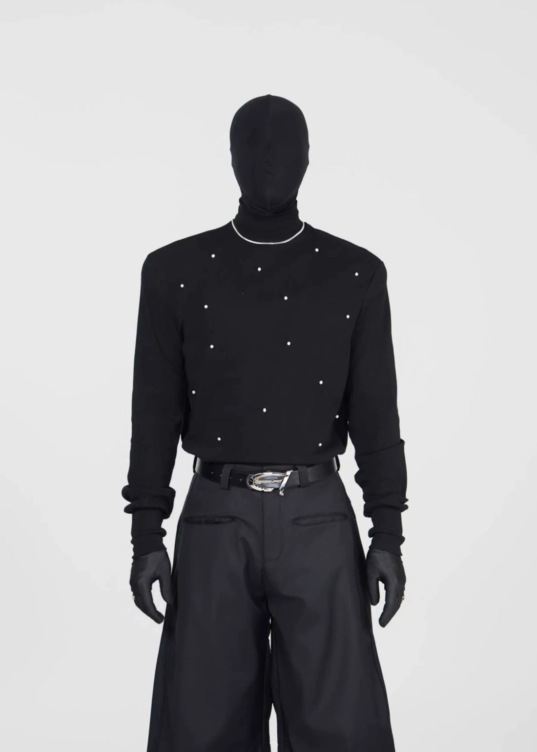 Studded Mock Neck Slim Fit Long Sleeve Tee - Rick Circus
