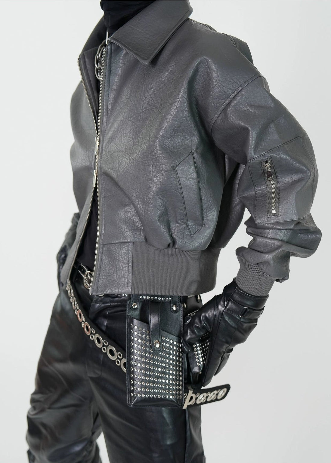 Textured PU Bomber Jacket - Rick Circus