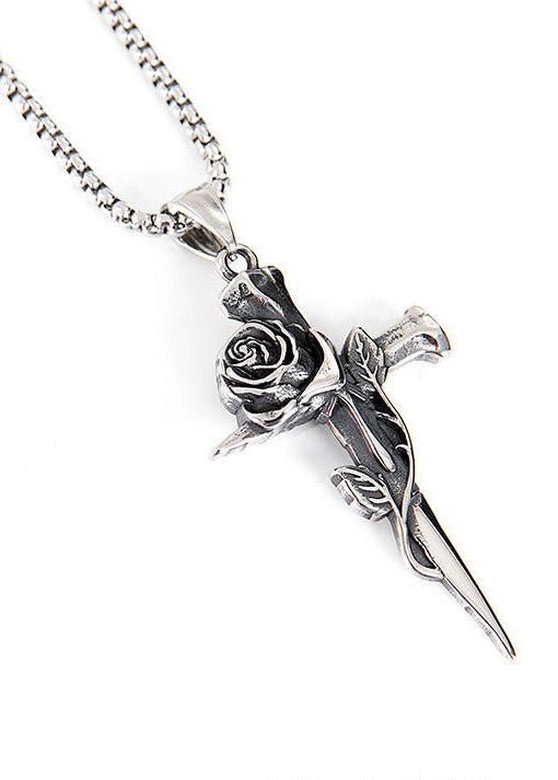 Thorn Rose Cross Necklace - Rick Circus