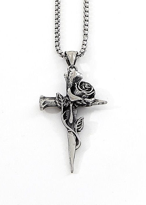Thorn Rose Cross Necklace - Rick Circus