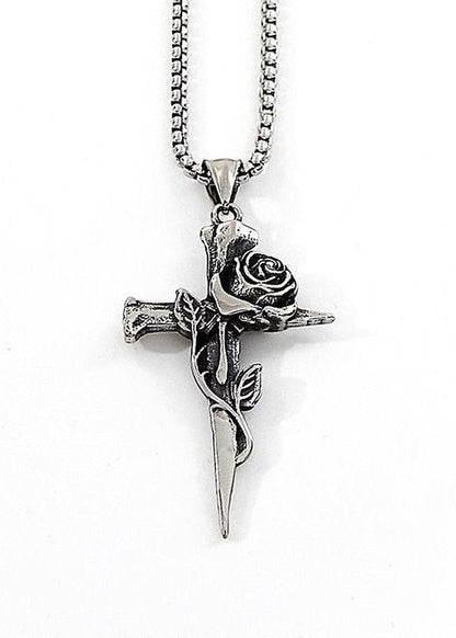 Thorn Rose Cross Necklace - Rick Circus