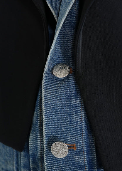 Two - in - One Denim Spliced Blazer - Rick Circus