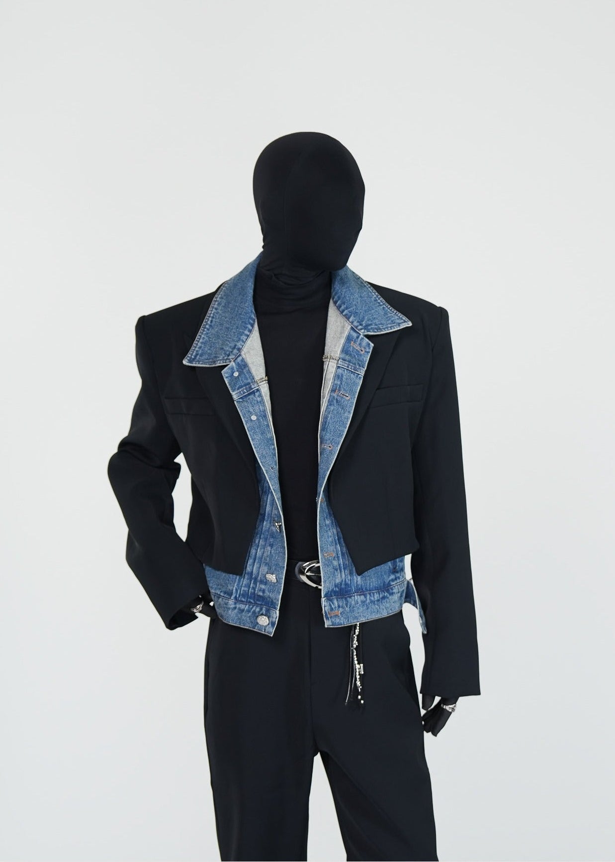 Two - in - One Denim Spliced Blazer - Rick Circus