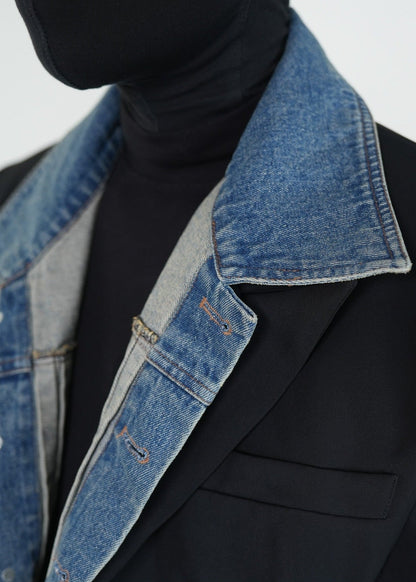 Two - in - One Denim Spliced Blazer - Rick Circus