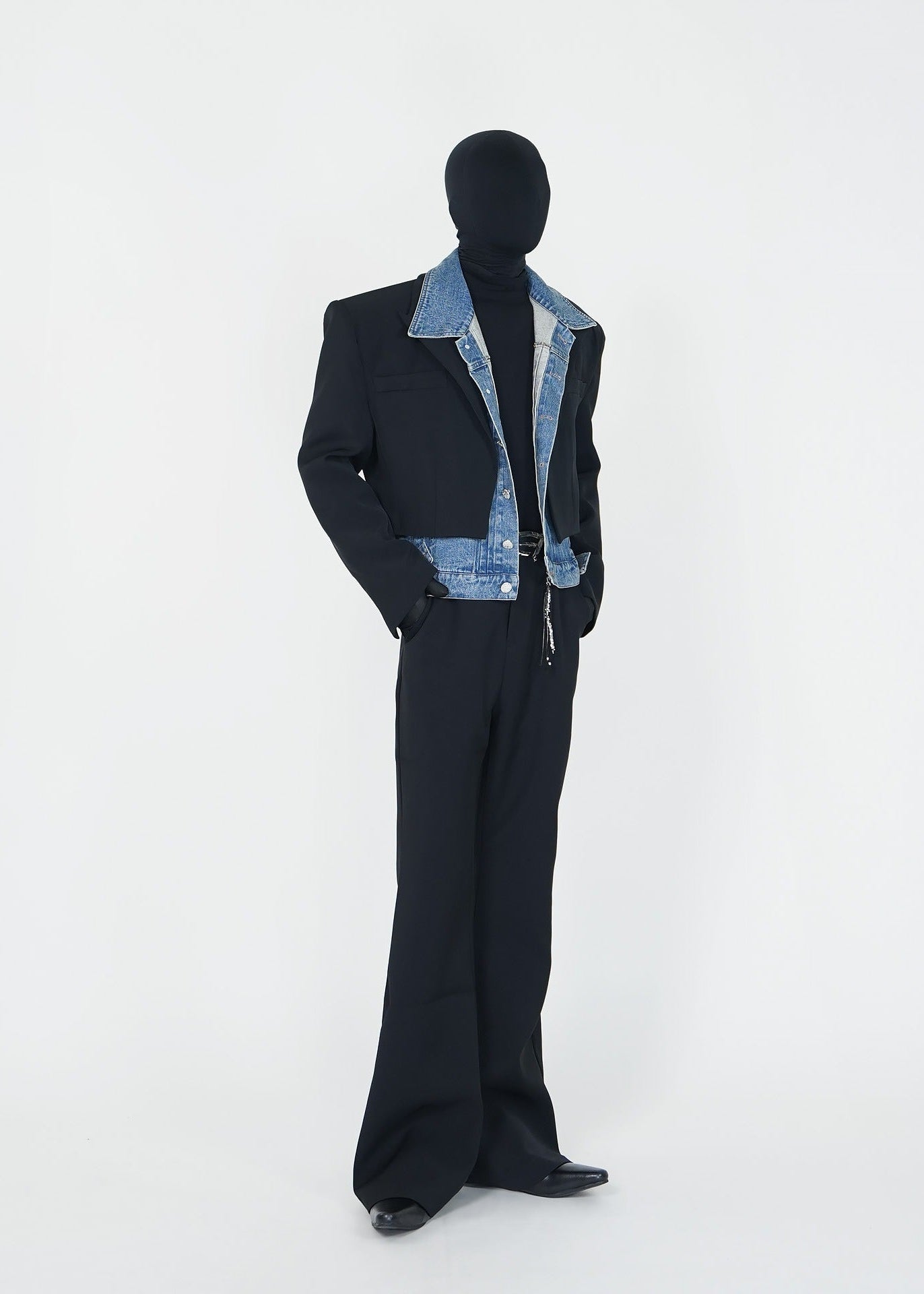 Two - in - One Denim Spliced Blazer - Rick Circus