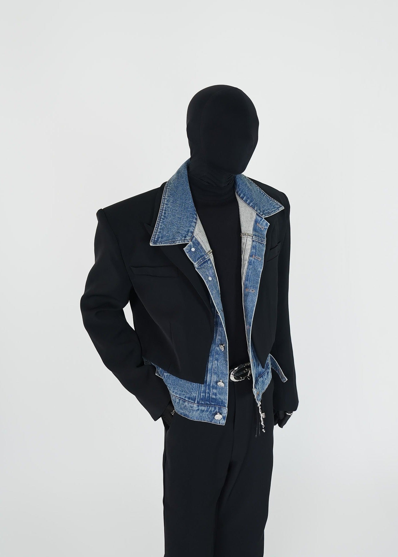Two - in - One Denim Spliced Blazer - Rick Circus