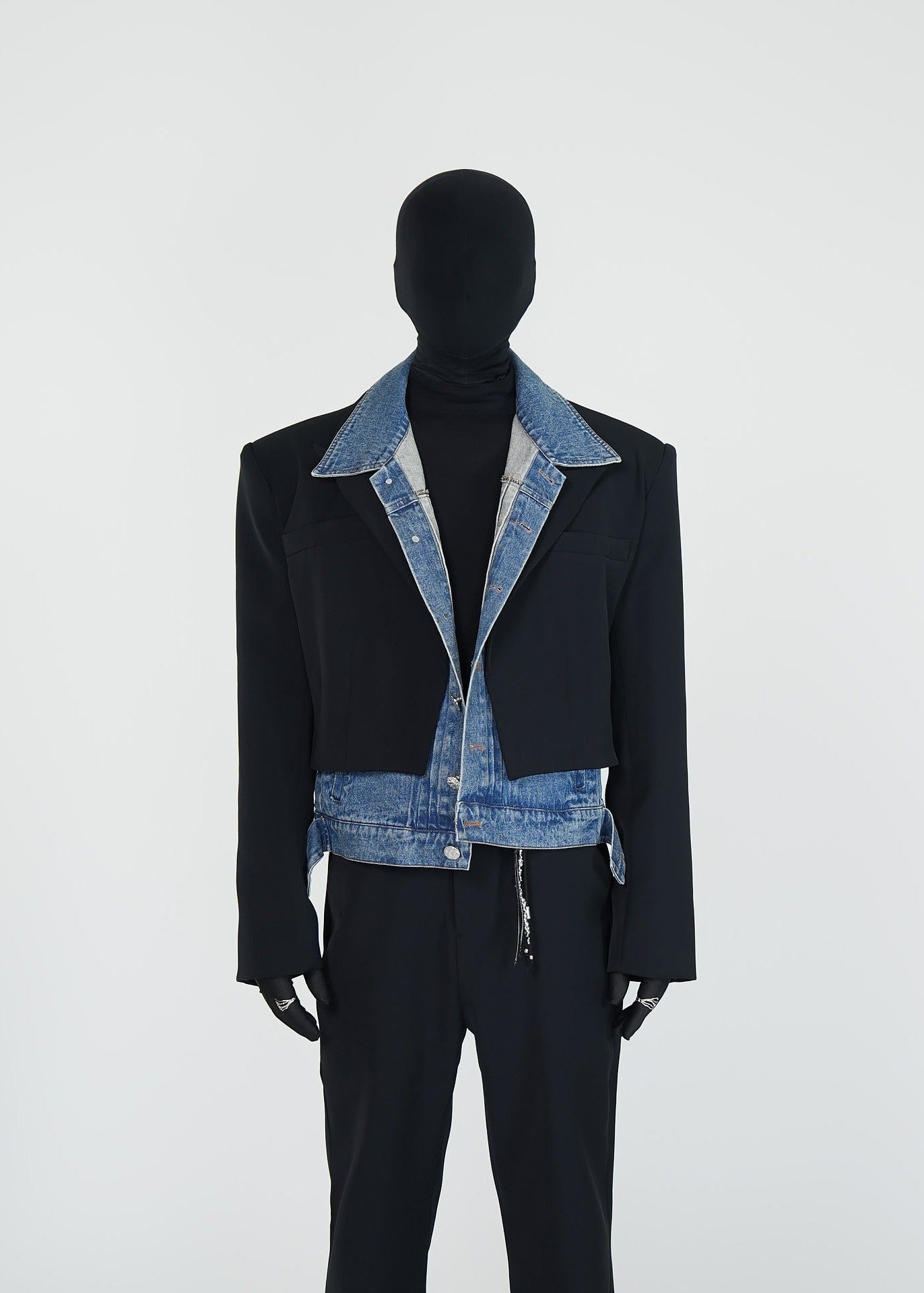 Two - in - One Denim Spliced Blazer - Rick Circus