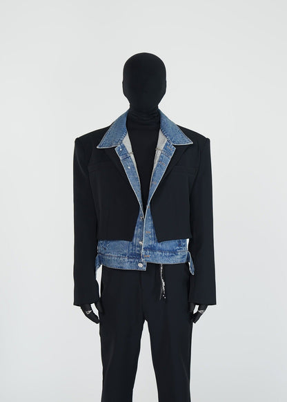 Two - in - One Denim Spliced Blazer - Rick Circus