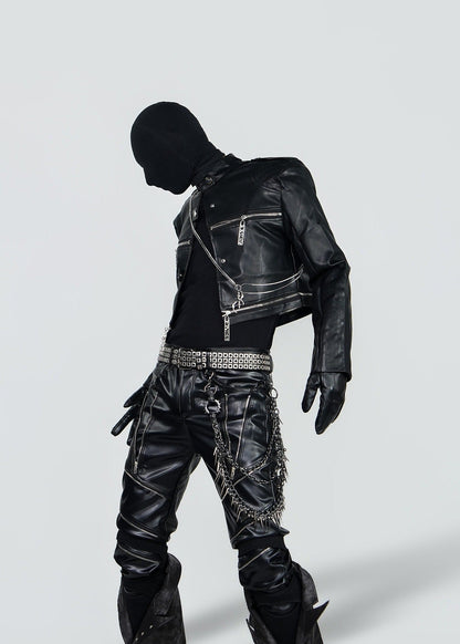 Unisex Cropped Leather Biker Jacket - Rick Circus
