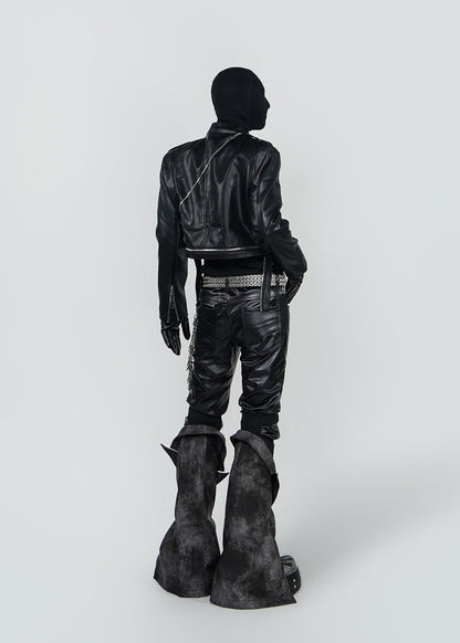 Unisex Cropped Leather Biker Jacket - Rick Circus
