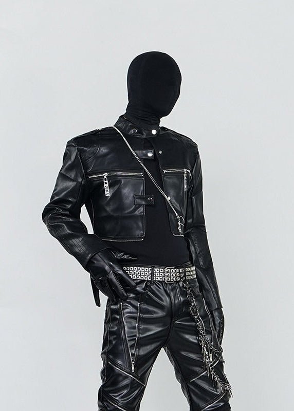 Unisex Cropped Leather Biker Jacket - Rick Circus