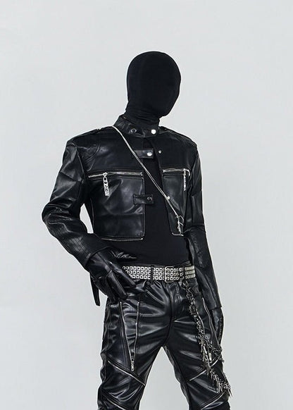Unisex Cropped Leather Biker Jacket - Rick Circus