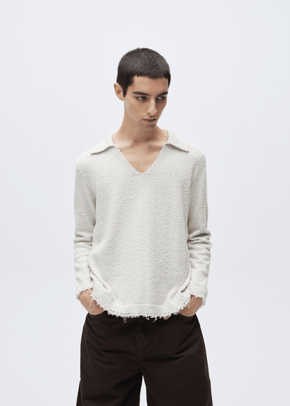 V - Neck Knit Polo Long Sleeve Sweater - Rick Circus