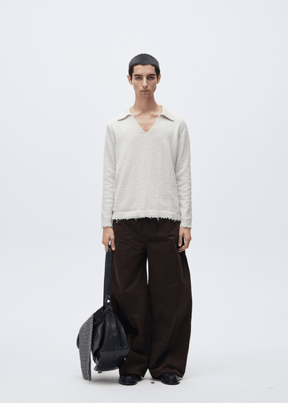 V - Neck Knit Polo Long Sleeve Sweater - Rick Circus