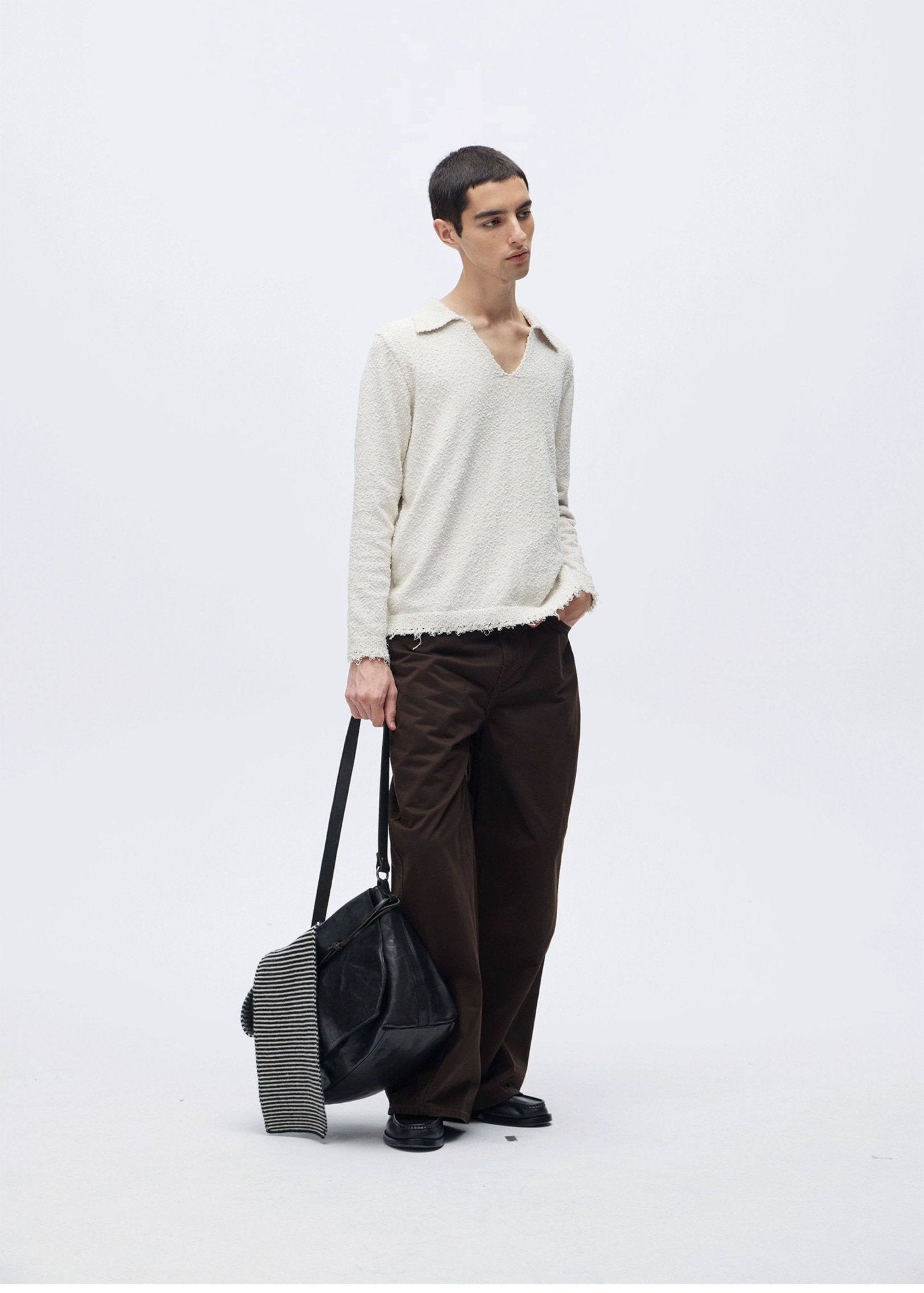 V - Neck Knit Polo Long Sleeve Sweater - Rick Circus