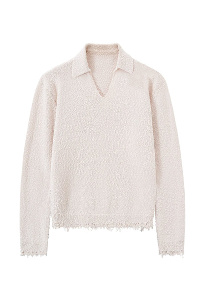 V - Neck Knit Polo Long Sleeve Sweater - Rick Circus