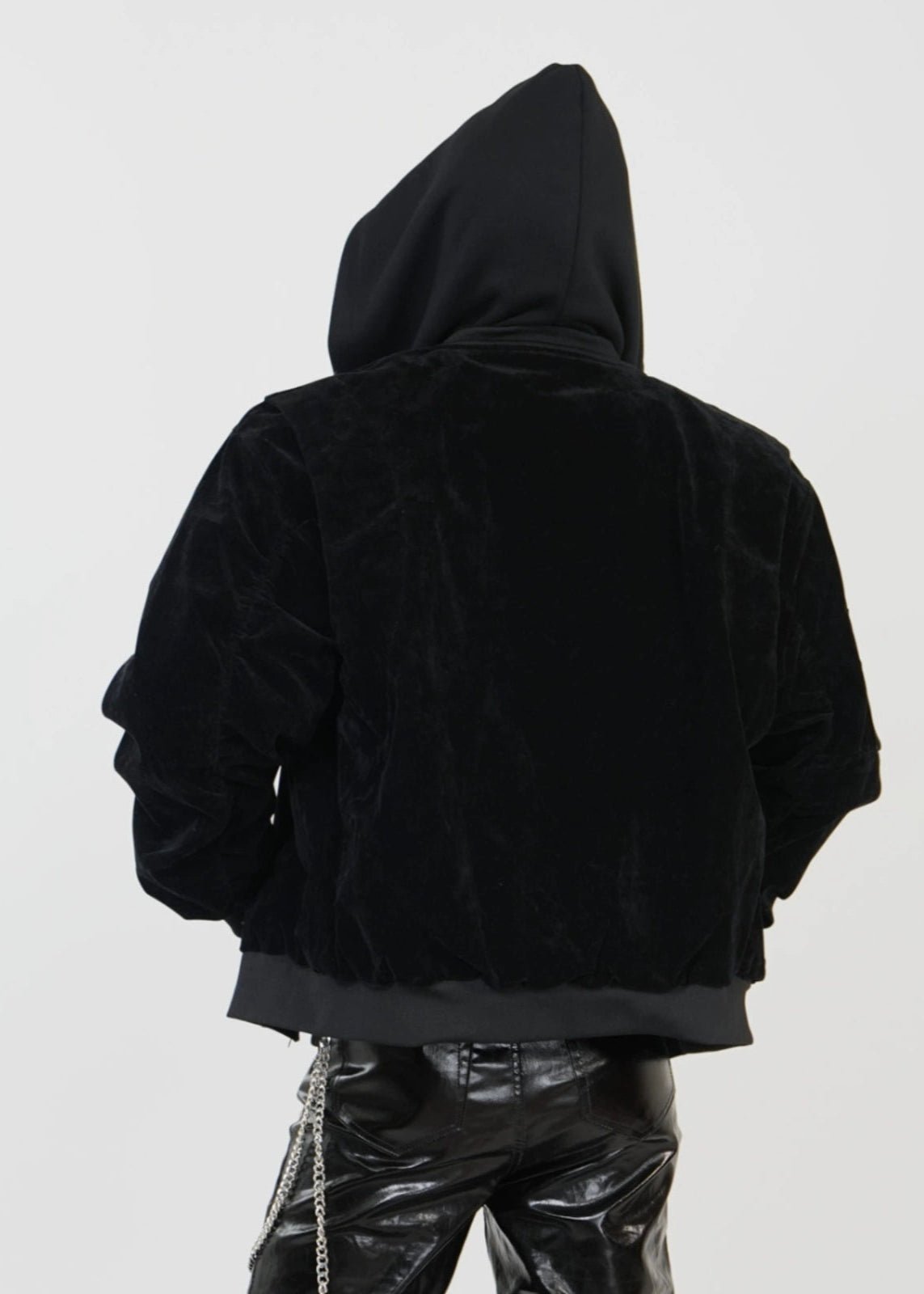 Velvet Hooded Bomber Jacket with Layered Look - Rick Circus
