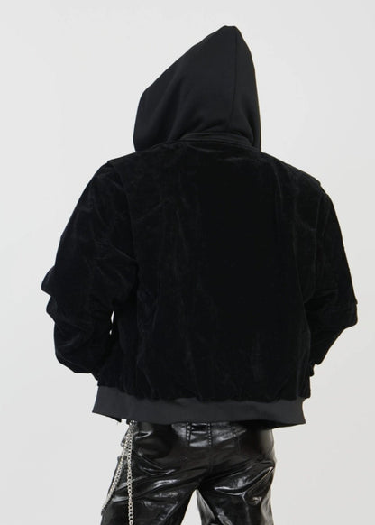 Velvet Hooded Bomber Jacket with Layered Look - Rick Circus