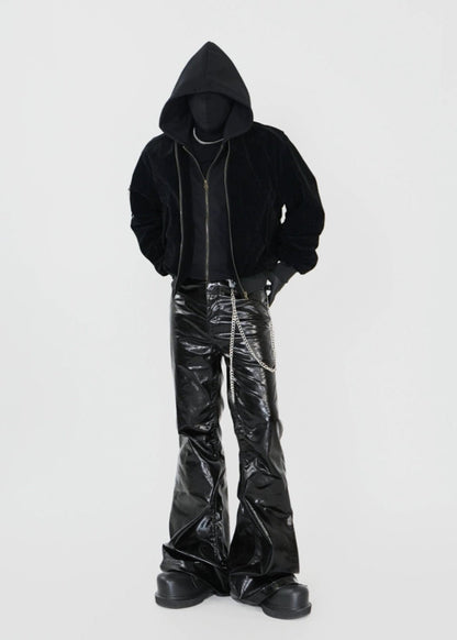 Velvet Hooded Bomber Jacket with Layered Look - Rick Circus