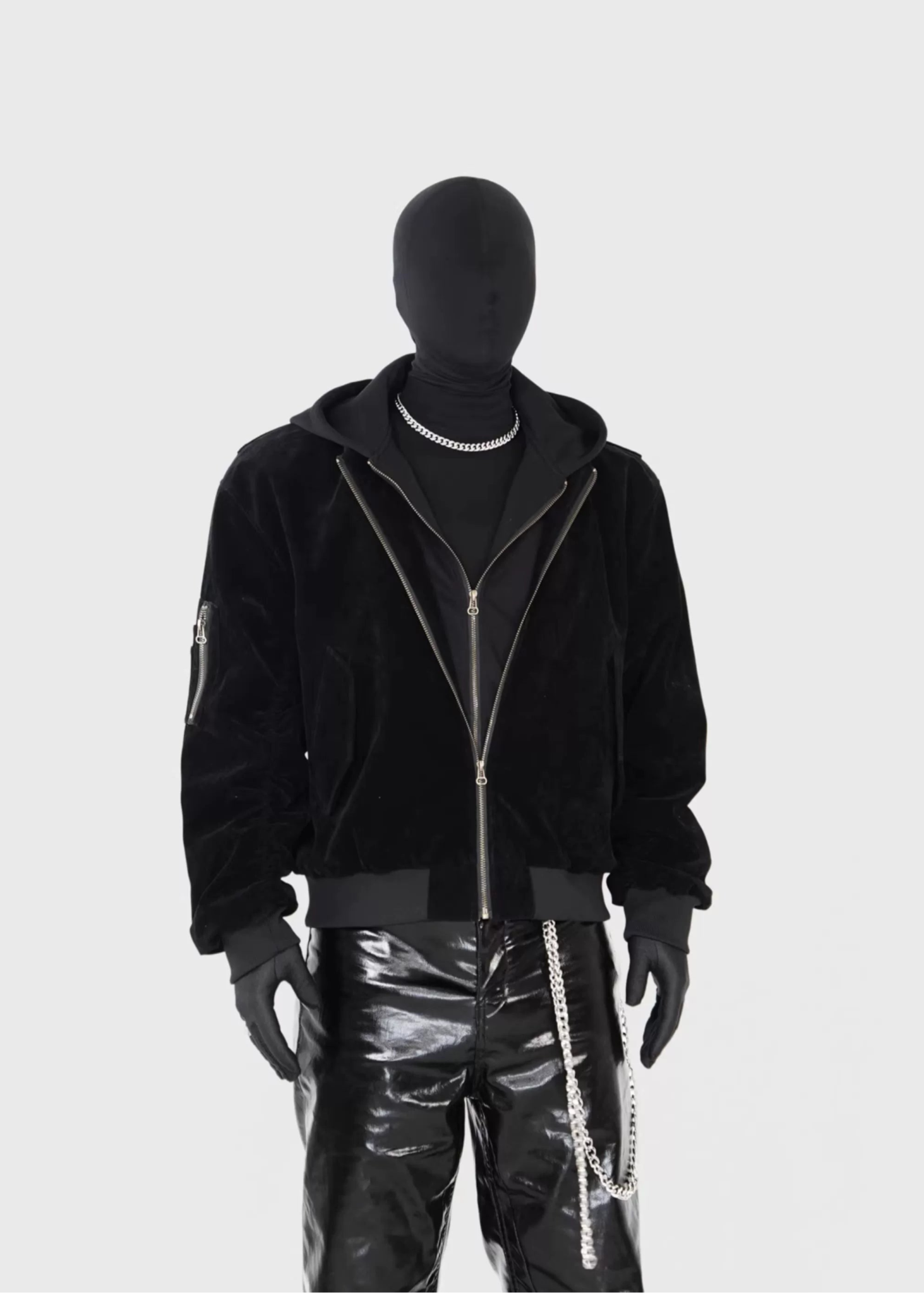 Velvet Hooded Bomber Jacket with Layered Look - Rick Circus