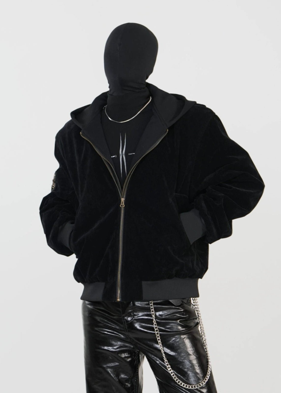 Velvet Hooded Bomber Jacket with Layered Look - Rick Circus