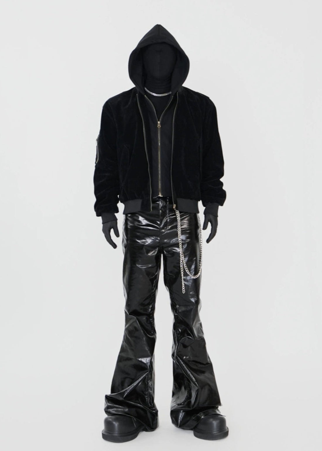 Velvet Hooded Bomber Jacket with Layered Look - Rick Circus
