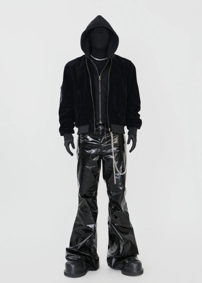 Velvet Hooded Bomber Jacket with Layered Look - Rick Circus