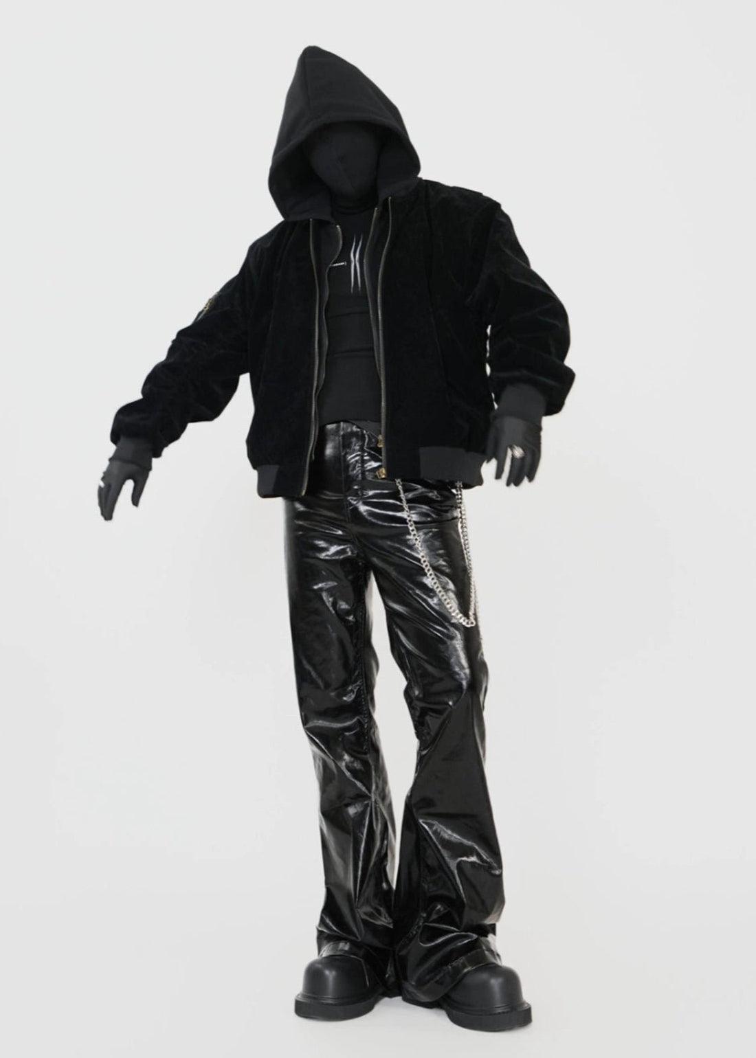 Velvet Hooded Bomber Jacket with Layered Look - Rick Circus