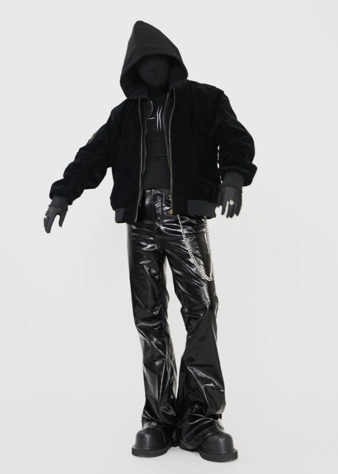 Velvet Hooded Bomber Jacket with Layered Look - Rick Circus