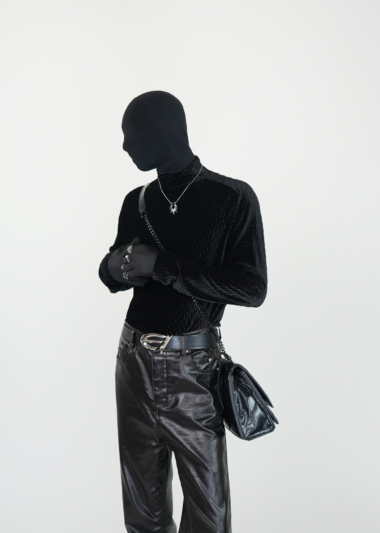 Velvet Textured Long Sleeve Turtleneck - Rick Circus