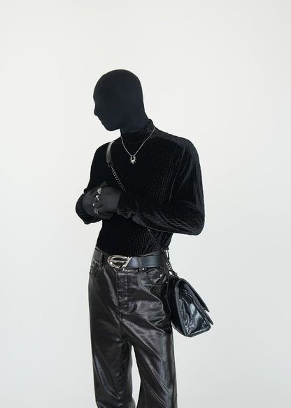 Velvet Textured Long Sleeve Turtleneck - Rick Circus