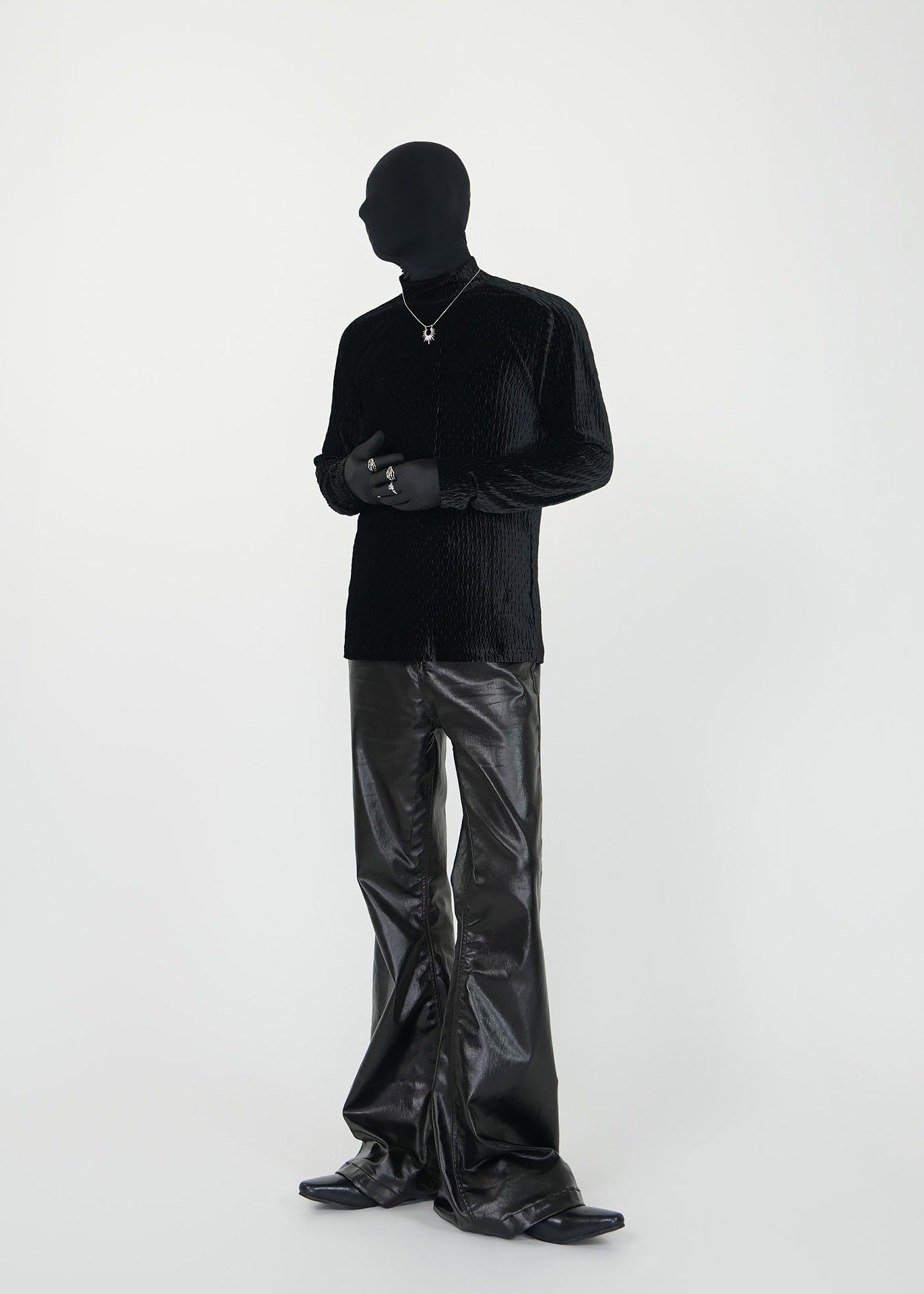 Velvet Textured Long Sleeve Turtleneck - Rick Circus