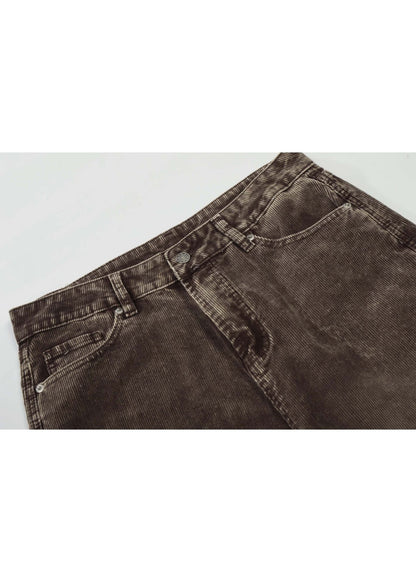 Vintage Clean Fit Casual Washed Corduroy Straight Pants - Rick Circus